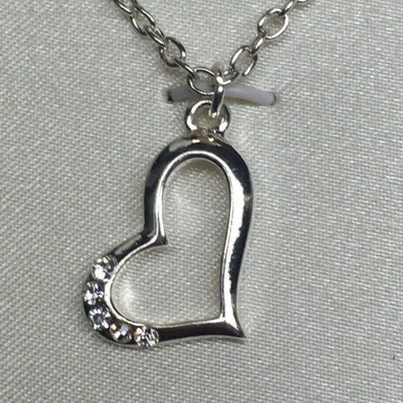 Necklace Bracelet Earrings Gift Set Silver Chain Heart Rhinestone Stud Pierced - Picture 4 of 5